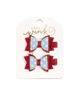 Girls' Glitter Flag Bow Clip Set - Little and Big Kid by SWEET WINK
