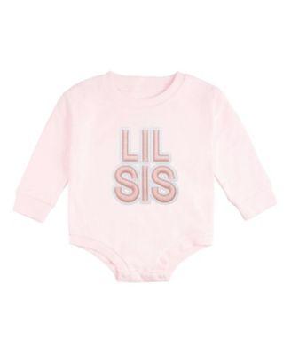 Girls' Lil Sis Embroidered Patch Long Sleeve Romper - Baby by SWEET WINK
