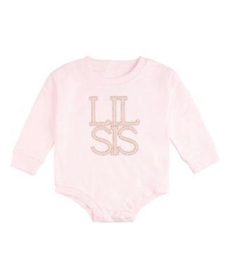 Girls' Lil Sis Faux Pearl Patch Long Sleeve Romper - Baby by SWEET WINK