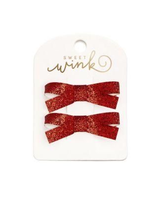 Girls' Red Glitter Bow Clip Set - Little and Big Kid by SWEET WINK
