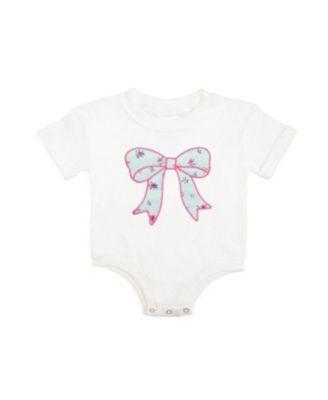 Girls' Sky Floral Bow Patch Short Sleeve Romper - Baby by SWEET WINK
