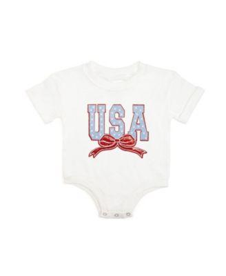 Girls' USA Stars & Bow Patch Short Sleeve Romper - Baby by SWEET WINK