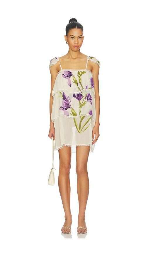 SWF Tiered Sheer Mini Dress in Cream by SWF