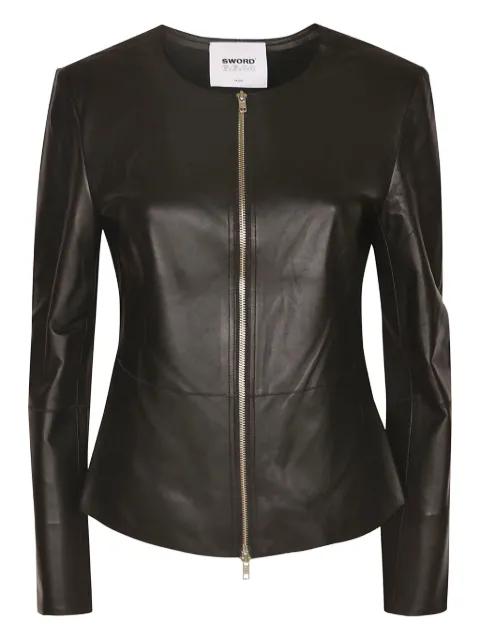 zip-fastening leather jacket by SWORD