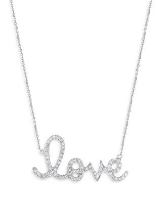 14K White Gold Diamond Large Love Script Pendant Necklace by SYDNEY EVAN