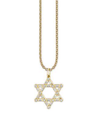 14K Yellow Gold Baguette & Round Diamond Bezel Star of David Charm Necklace by SYDNEY EVAN