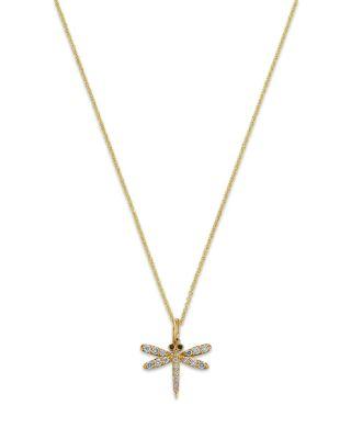 14K Yellow Gold Black & White Diamond Dragonfly Pendant Necklace by SYDNEY EVAN