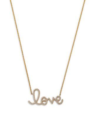 14K Yellow Gold Diamond Big Love Script Pendant Necklace by SYDNEY EVAN