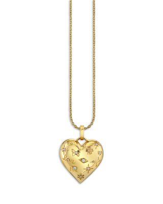 14K Yellow Gold Diamond Embossed Icon Puffed Heart Charm Necklace by SYDNEY EVAN