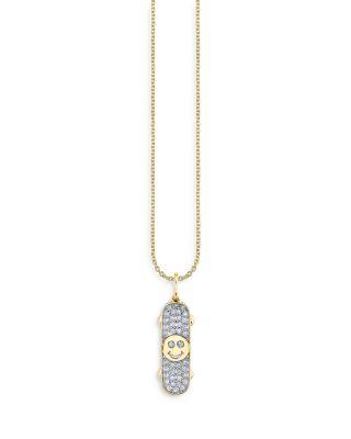 14K Yellow Gold Diamond Happy Face Skateboard Pendant Necklace by SYDNEY EVAN