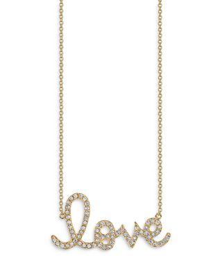 14K Yellow Gold Diamond Large Love Script Pendant Necklace by SYDNEY EVAN