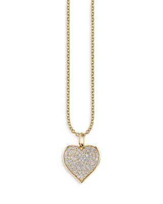 14K Yellow Gold Diamond Large Pav&eacute; Heart Pendant Necklace by SYDNEY EVAN