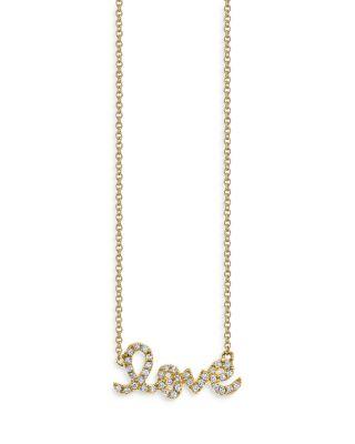 14K Yellow Gold Diamond Love Script Pendant Necklace by SYDNEY EVAN