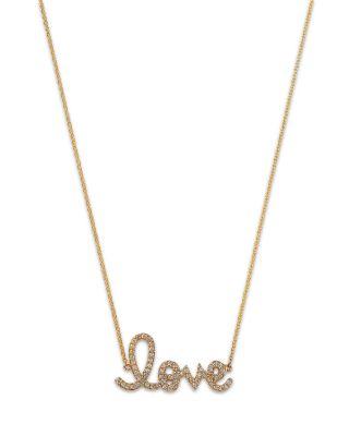 14K Yellow Gold Diamond Medium Love Script Pendant Necklace by SYDNEY EVAN