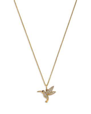 14K Yellow Gold Diamond & Blue Sapphire Hummingbird Pendant Necklace by SYDNEY EVAN