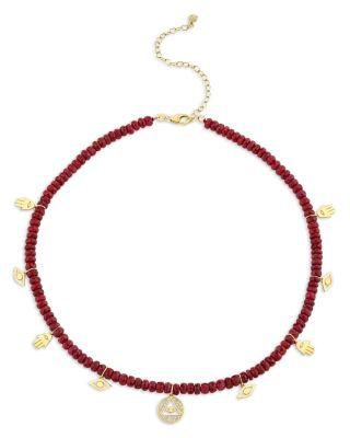 14K Yellow Gold Diamond & Ruby Bead Icon Charm Necklace by SYDNEY EVAN