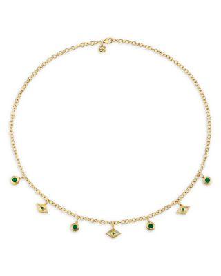 14K Yellow Gold Emerald Evil Eye & Bezel Drop Collar Necklace by SYDNEY EVAN