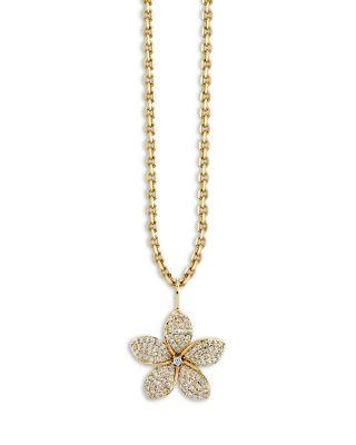 14K Yellow Gold Floral Diamond Plumeria Pendant Necklace by SYDNEY EVAN