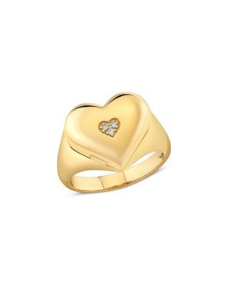 14K Yellow Gold Icons Diamond Heart Signet Ring by SYDNEY EVAN