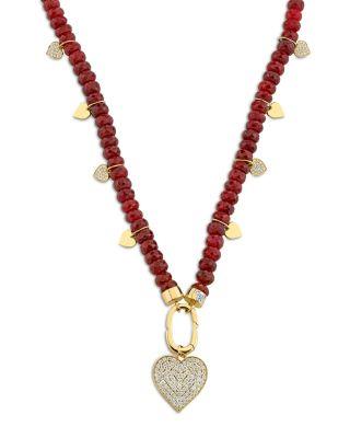 14K Yellow Gold Love & Heart Ruby Corundum & Diamond Heart Pendant Necklace by SYDNEY EVAN