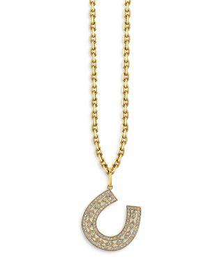 14K Yellow Gold Marquise Eye Diamond Pav&eacute; Horseshoe Charm Necklace by SYDNEY EVAN
