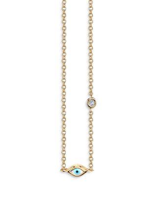 14K Yellow Gold Mini Enamel Evil Eye Pendant Necklace by SYDNEY EVAN