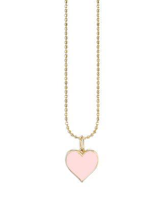 14K Yellow Gold Pink Heart Pendant Necklace by SYDNEY EVAN