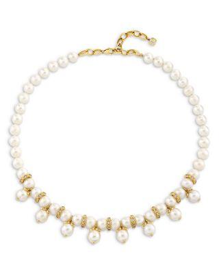 14K Yellow Gold The Solara Freshwater Pearl & Diamond Dangle Collar Necklace by SYDNEY EVAN