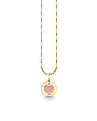 14K Yellow Gold The Solara Pink Mother of Pearl & Diamond Heart Pendant Necklace by SYDNEY EVAN
