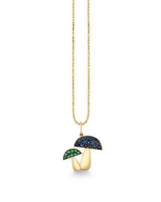 14K Yellow Gold The Terra Blue Sapphire & Emerald Mushroom Pendant Necklace by SYDNEY EVAN