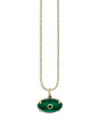 14K Yellow Gold The Terra Emerald & Malachite Protective Eye Pendant Necklace by SYDNEY EVAN