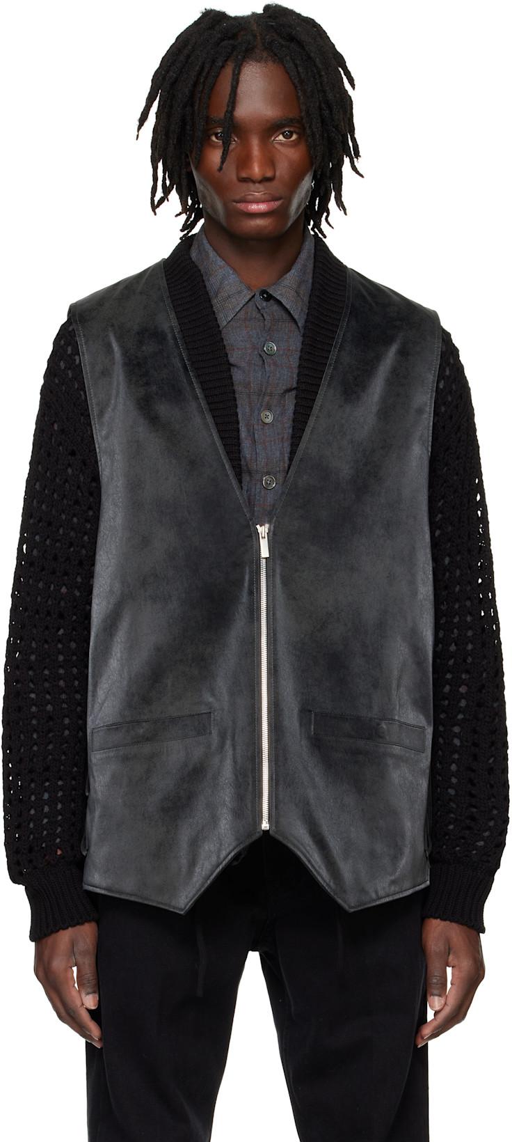 Black Knotted Faux-Suede Vest by SYSTEM
