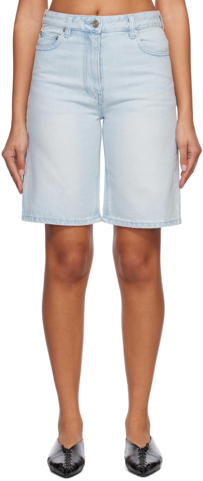 Blue Faded Denim Shorts by SYSTEM