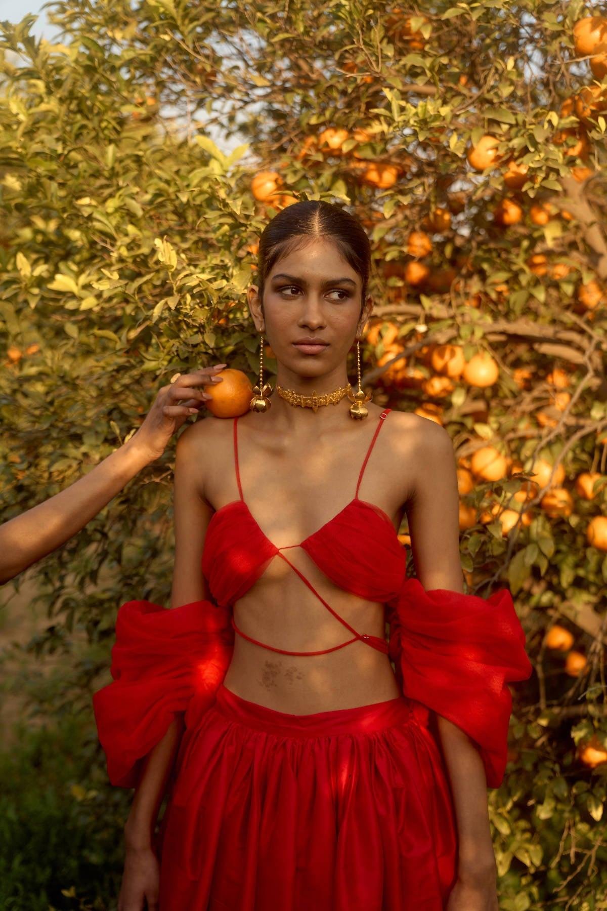 Red Hand Draped Bralette by SZABO SIHAG