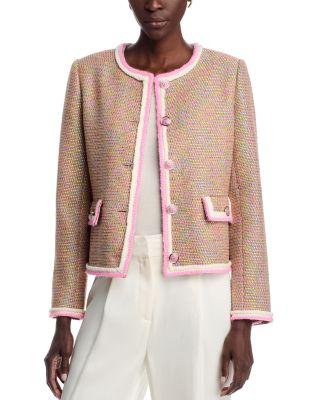 Braided Trim Crewneck Button Down Jacket by T TAHARI