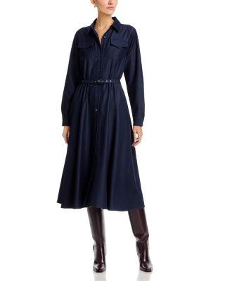 Button Down Belted Denim Midi Dress by T TAHARI