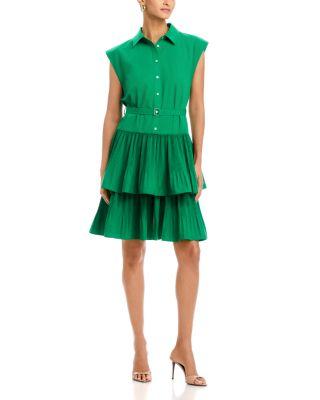 Cap Sleeve Button Down Tiered Dress by T TAHARI