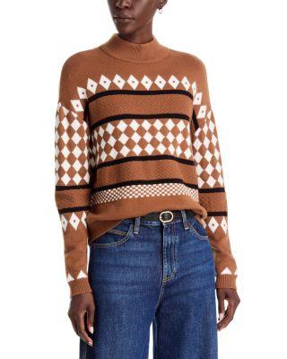 Checkered Fair Isle Mock Neck Sweater by T TAHARI