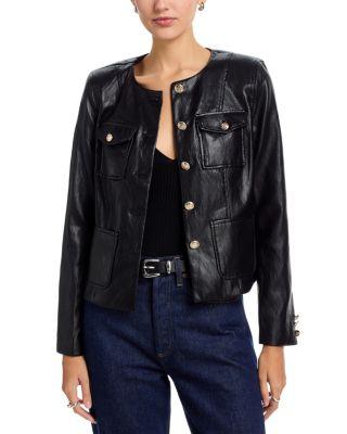 Collarless Faux Leather Jacket by T TAHARI