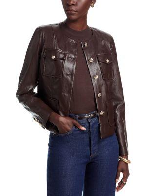 Collarless Faux Leather Jacket by T TAHARI