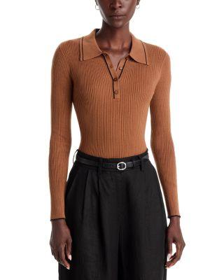 Contrast Tipped Rib Knit Polo Sweater by T TAHARI