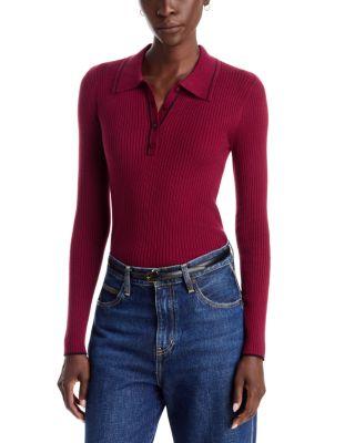 Contrast Tipped Rib Knit Polo Sweater by T TAHARI