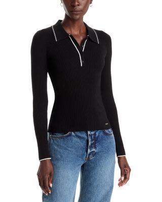 Contrast Tipped Rib Knit Polo Sweater by T TAHARI
