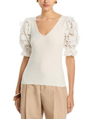 Lace Puff Sleeve Top by T TAHARI
