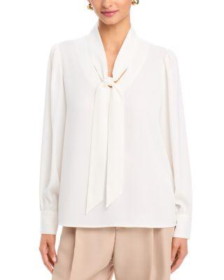 Long Sleeve Bow Tie Neck Blouse by T TAHARI