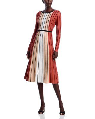 Long Sleeve Round Neck Vertical Color Block Stripe Dress by T TAHARI