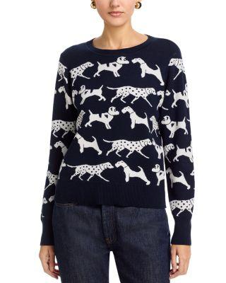 Long Sleeved Dog Jacquard Crewneck Pullover Sweater by T TAHARI