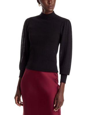 Sheer Stitch Balloon Sleeve Mock Neck Sweater by T TAHARI