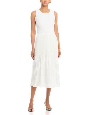 Sleeveless Rib Top Release Pleated Skirt Dress by T TAHARI