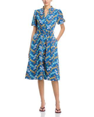 Split Neck Button Down Fit and Flare Dress by T TAHARI
